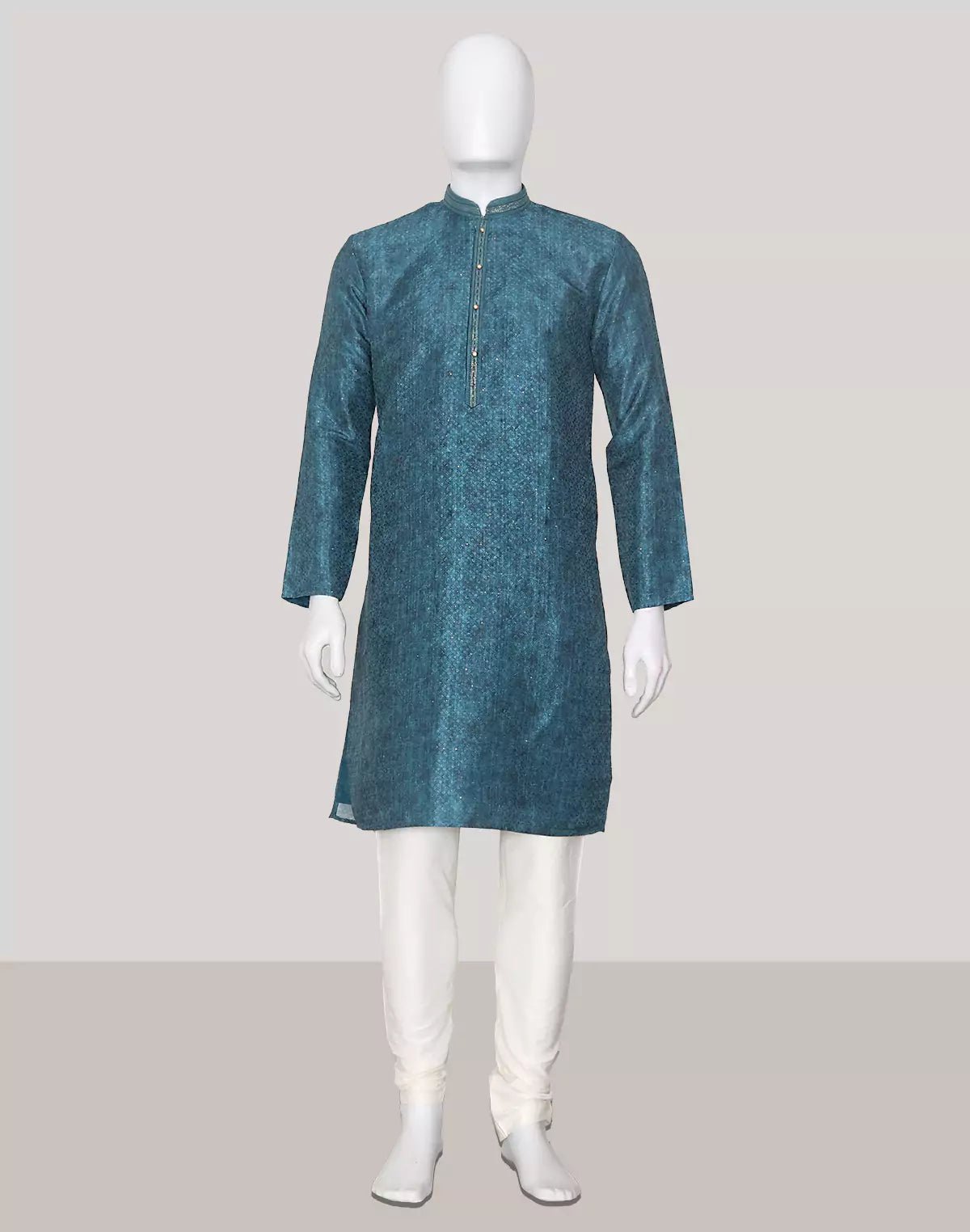 Image of Light Rama Coloured Embellished work Self Design Jacquard Kurta Set - South India Shopping Mall