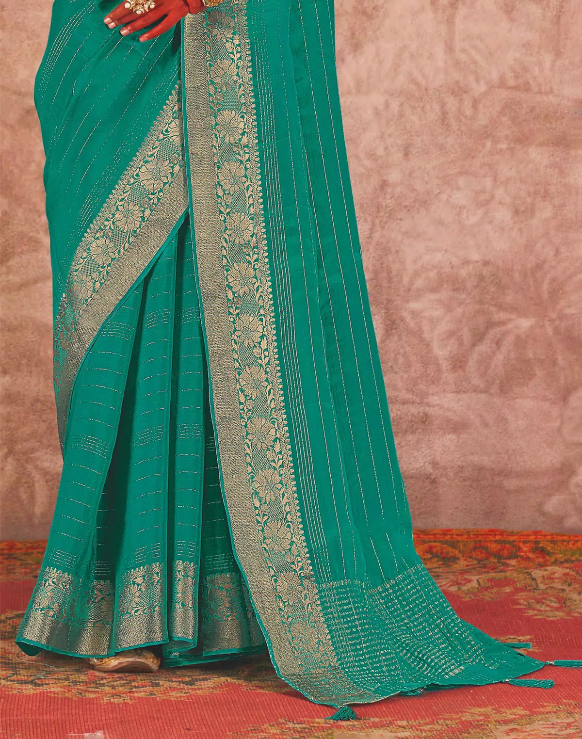 Image of Light Sea Green Chiffon Saree with Embroidery work Blouse - South India Shopping Mall