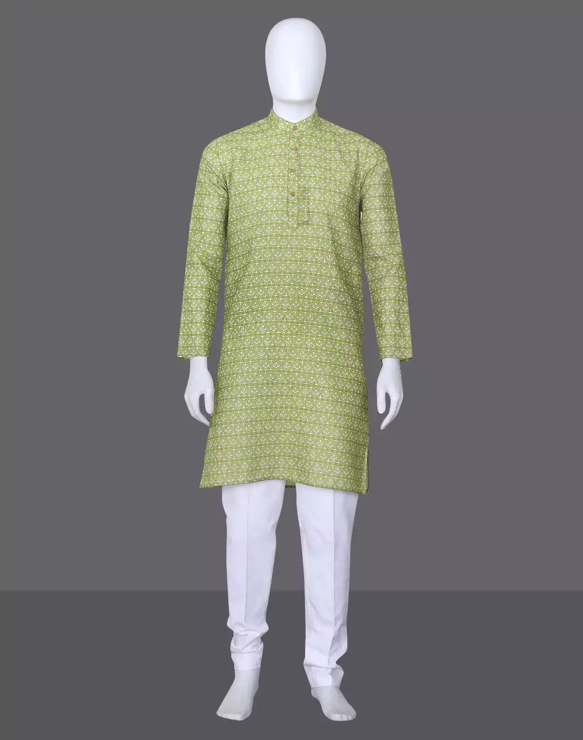 Image of Light Sea Green Floral Printed Cotton Kurta - South India Shopping Mall
