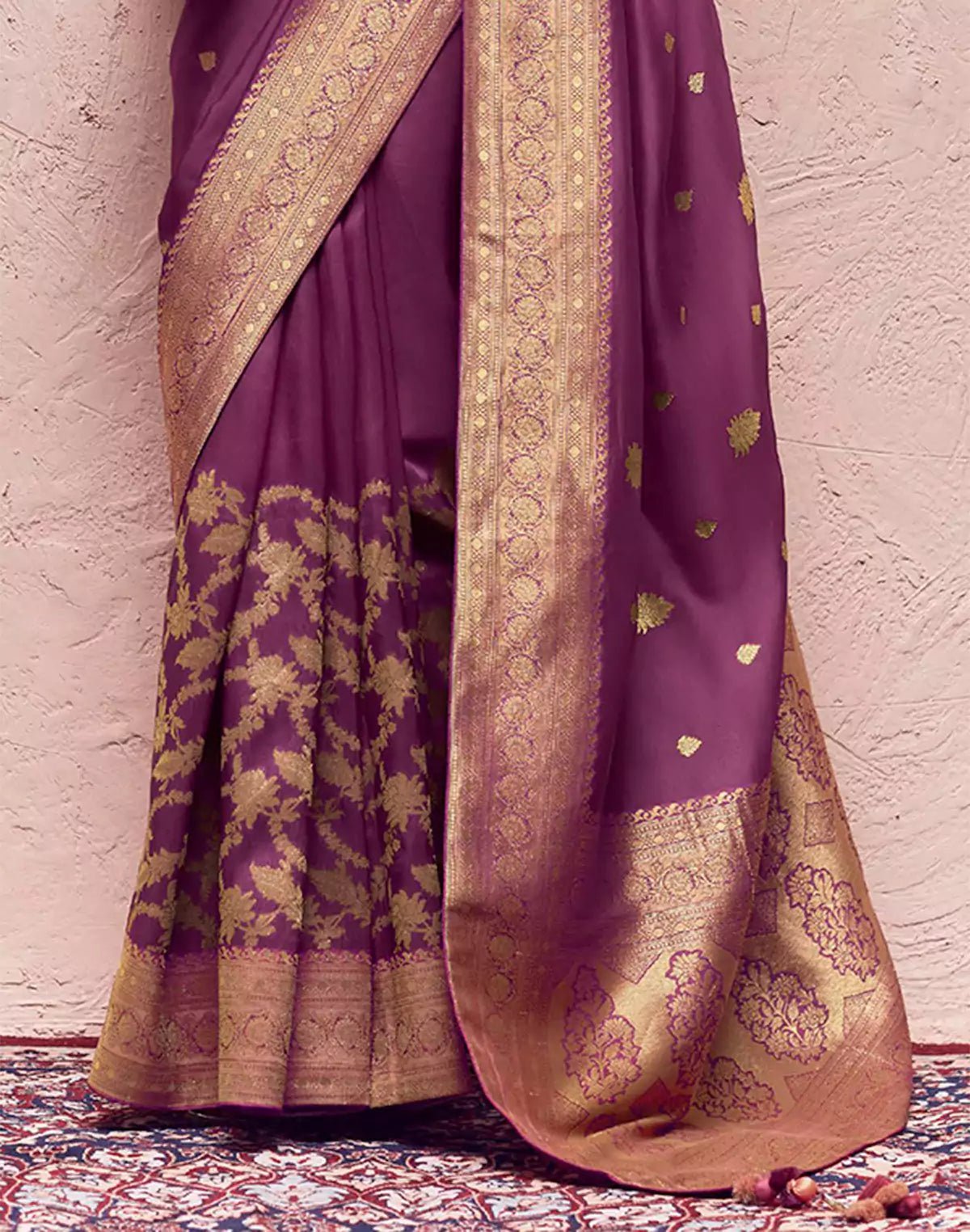 Image of Light Wine Coloured Banarasi Pure Crepe Dola Silk Saree - South India Shopping Mall