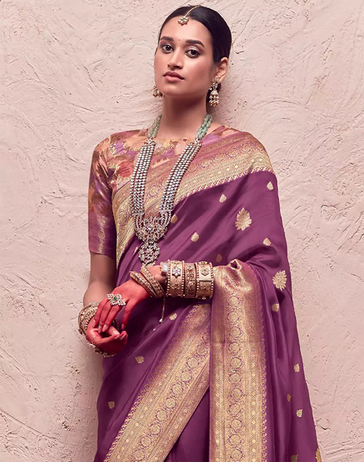 Image of Light Wine Coloured Banarasi Pure Crepe Dola Silk Saree - South India Shopping Mall