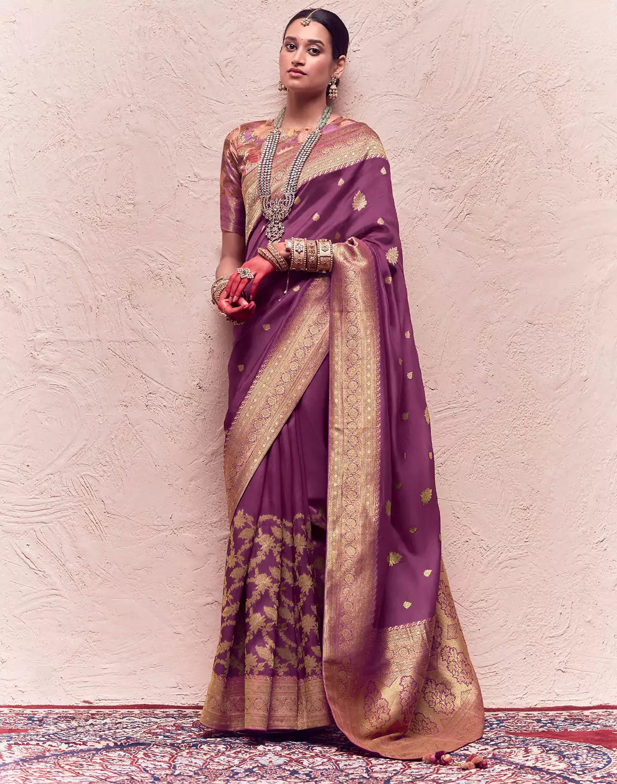 Image of Light Wine Coloured Banarasi Pure Crepe Dola Silk Saree - South India Shopping Mall