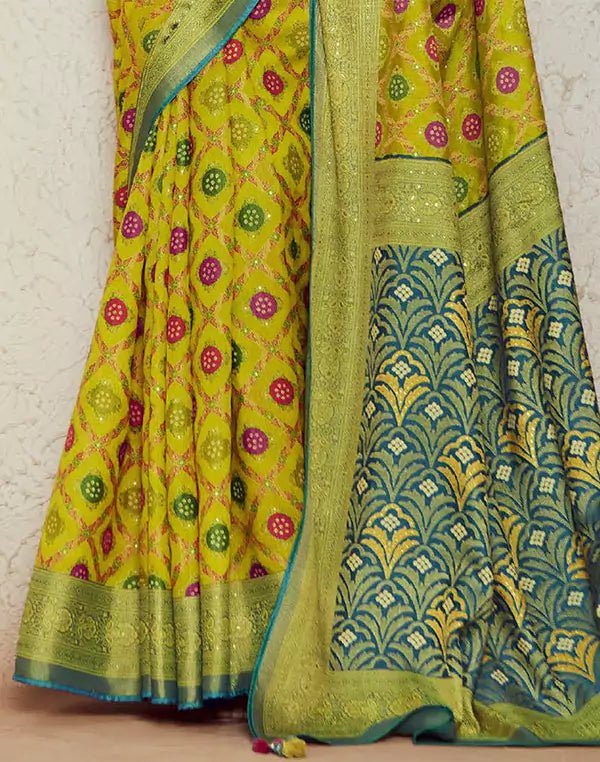 Image of Light Yellow Brasso Silk Saree and Designer Blouse - South India Shopping Mall