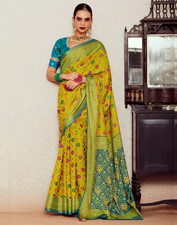 Image of Light Yellow Brasso Silk Saree and Designer Blouse - South India Shopping Mall