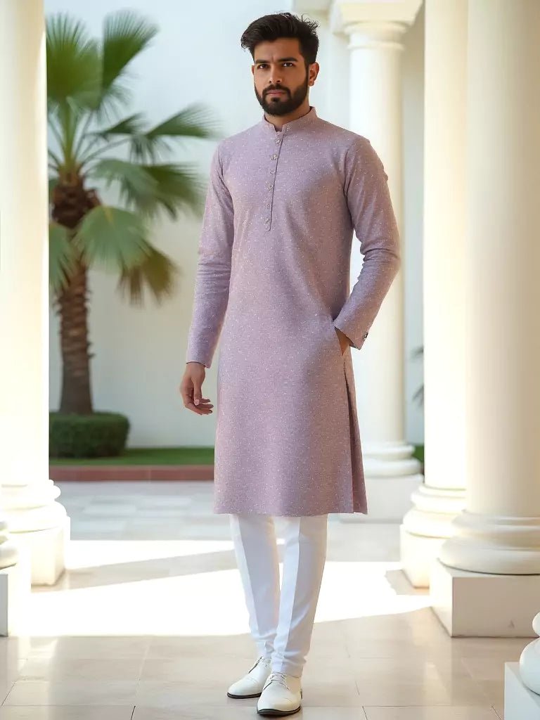 Image of Lilac Color Brocade Design Jacquard Kurta Pajama - South India Shopping Mall