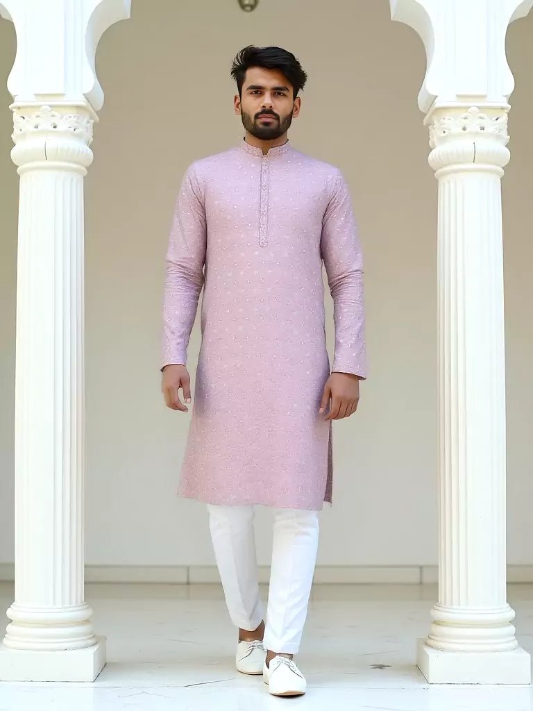 Image of Lilac Color Brocade Design Jacquard Kurta Pajama - South India Shopping Mall