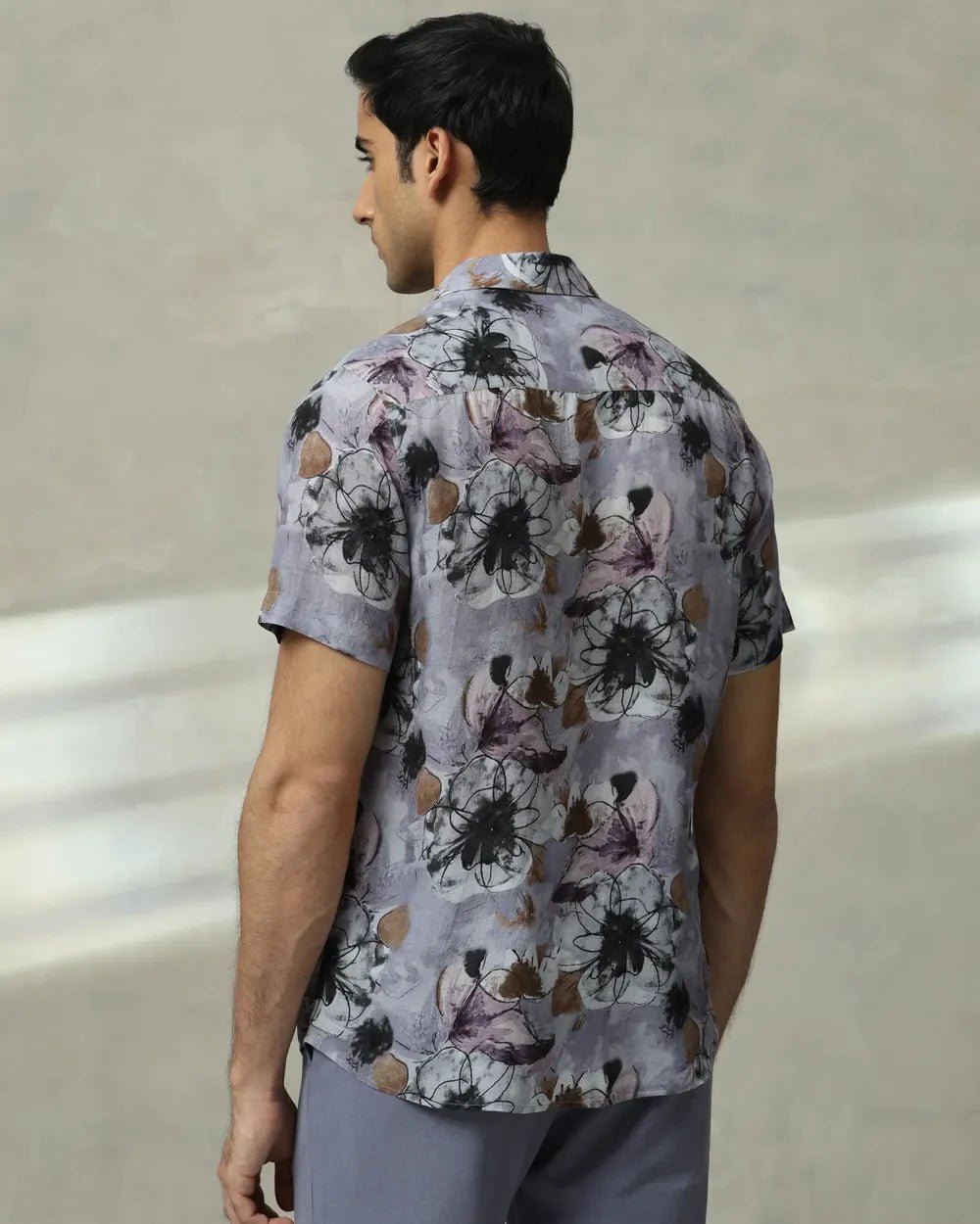 Image of Lilac Colour Men Floral Printed Cotton Slim Fit Shirt - South India Shopping Mall