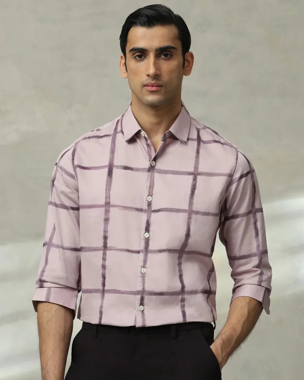 Image of Lilac Coloured Striped Cotton Full Sleeve Shirt - South India Shopping Mall
