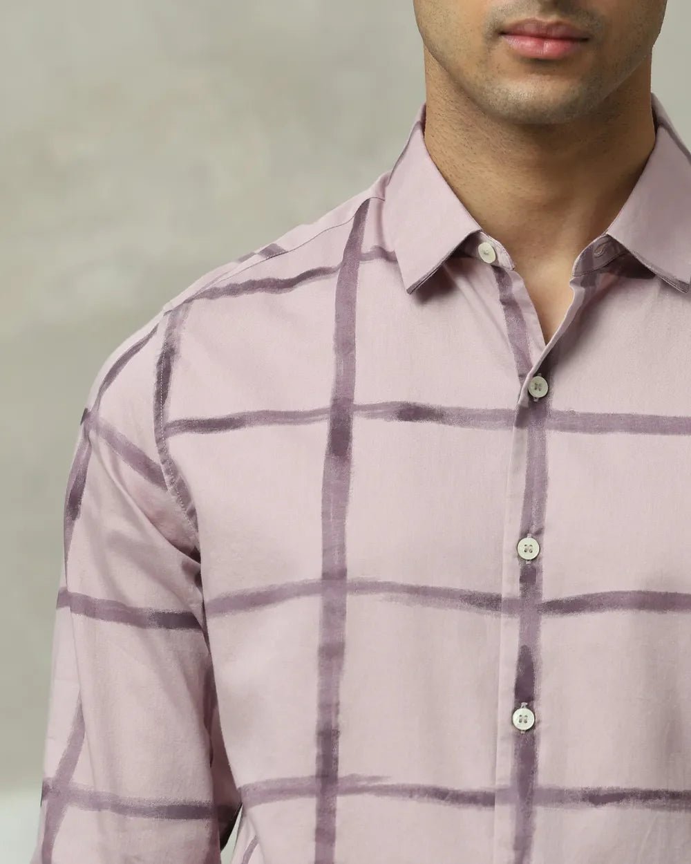 Image of Lilac Coloured Striped Cotton Full Sleeve Shirt - South India Shopping Mall