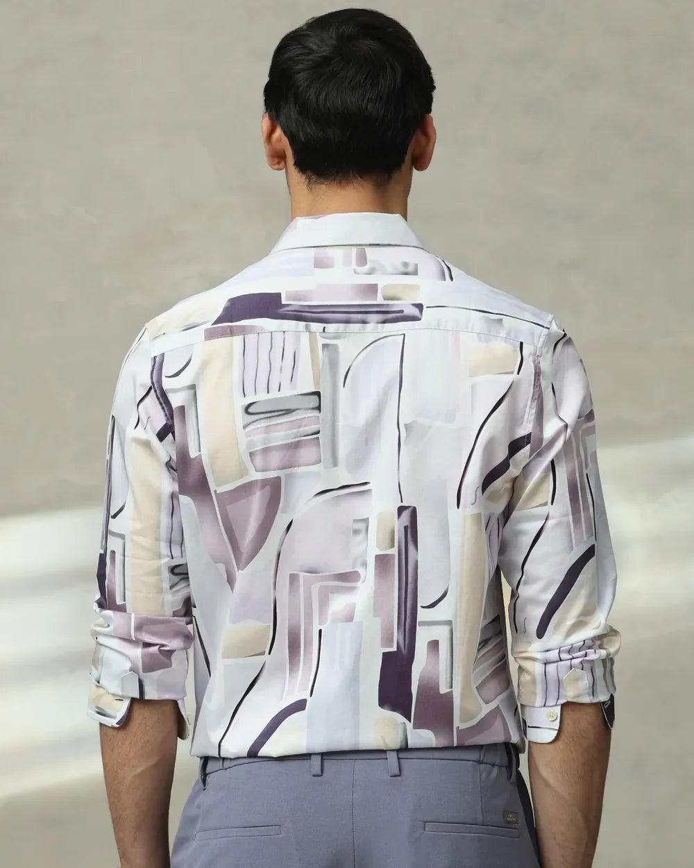 Image of Lilac Digital Print Full Sleeve Cotton Slim Fit Shirt - South India Shopping Mall