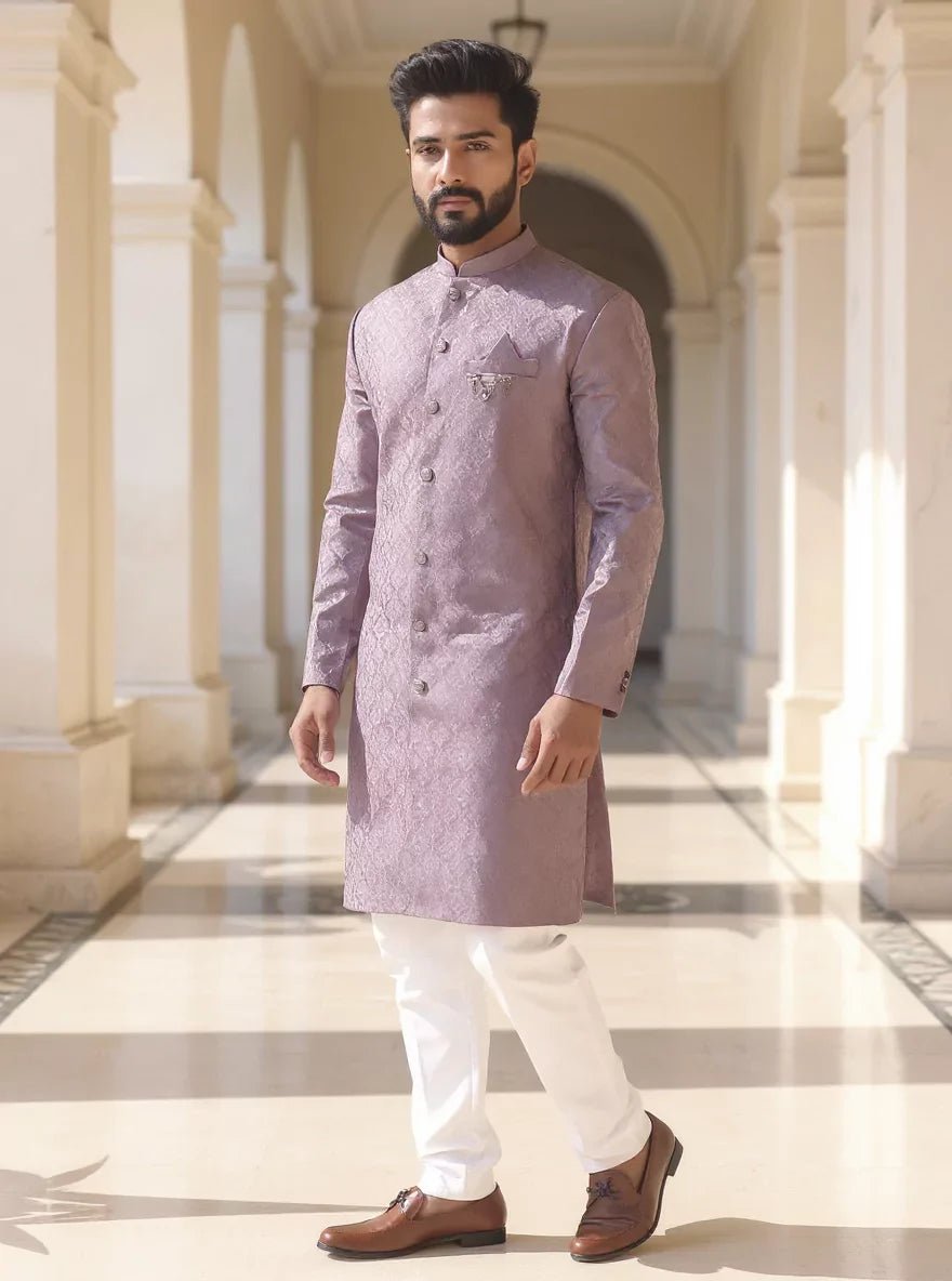 Image of Lilac Floral Weaving Jacquard Semi - Indo - South India Shopping Mall