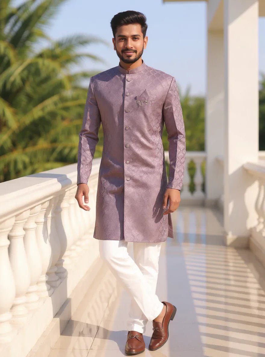 Image of Lilac Floral Weaving Jacquard Semi - Indo - South India Shopping Mall