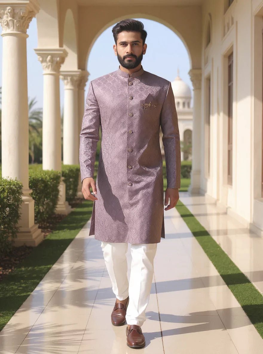 Image of Lilac Floral Weaving Jacquard Semi - Indo - South India Shopping Mall