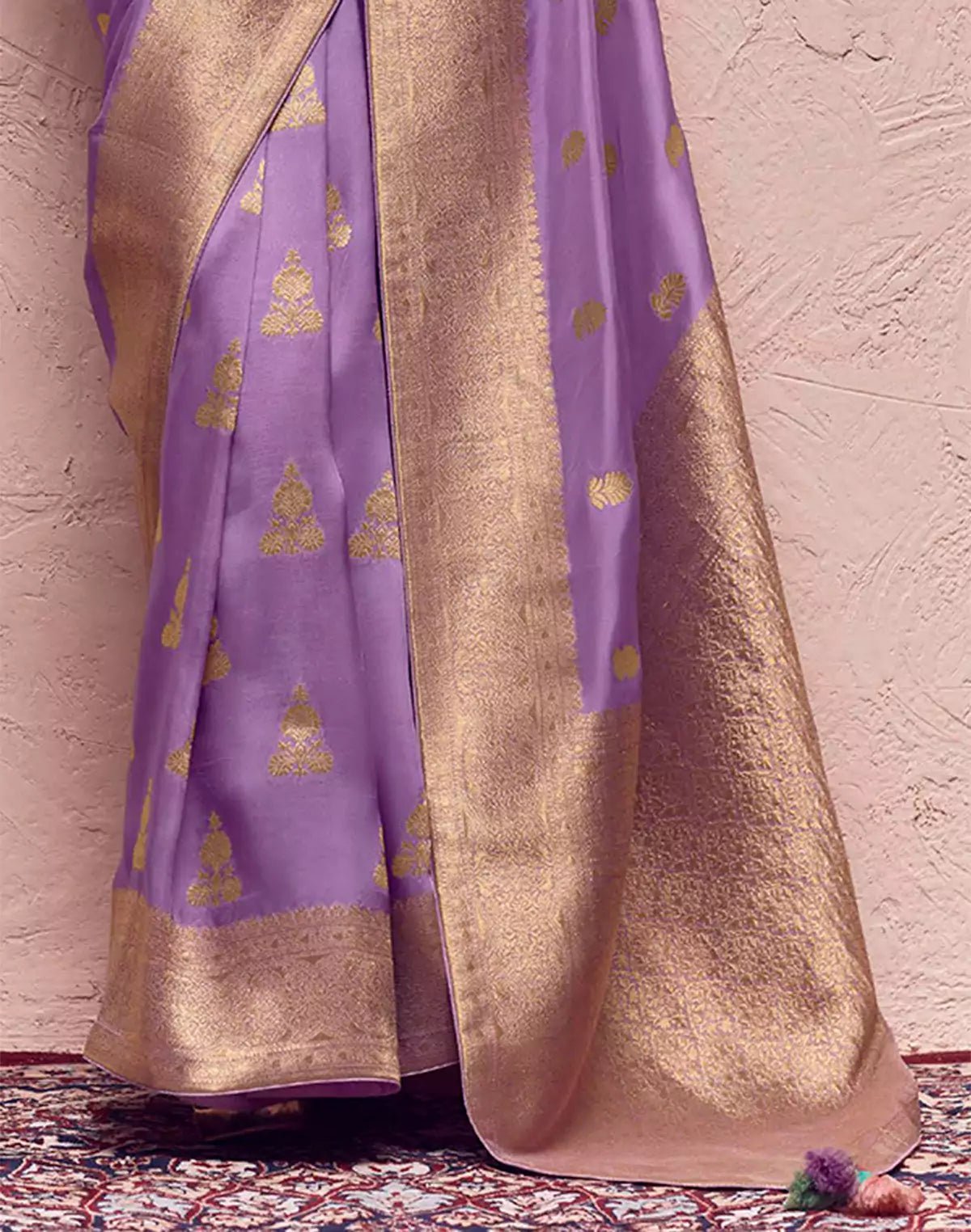Image of Lilac Purple Banarasi Crepe Dola Silk Saree With Designer Blouse - South India Shopping Mall