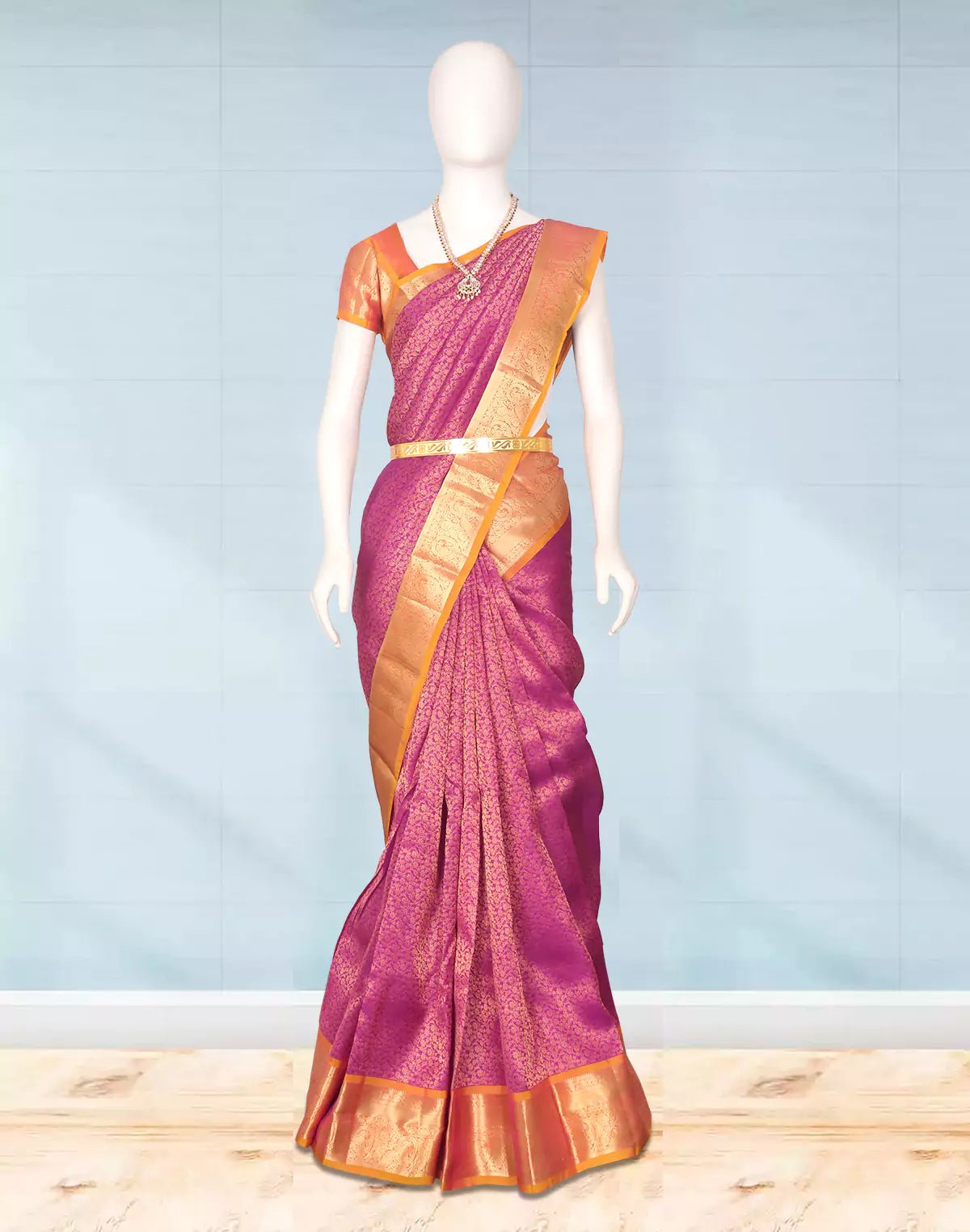 Image of Magenta and Mustard Kanchi Pattu Contrast Saree - South India Shopping Mall