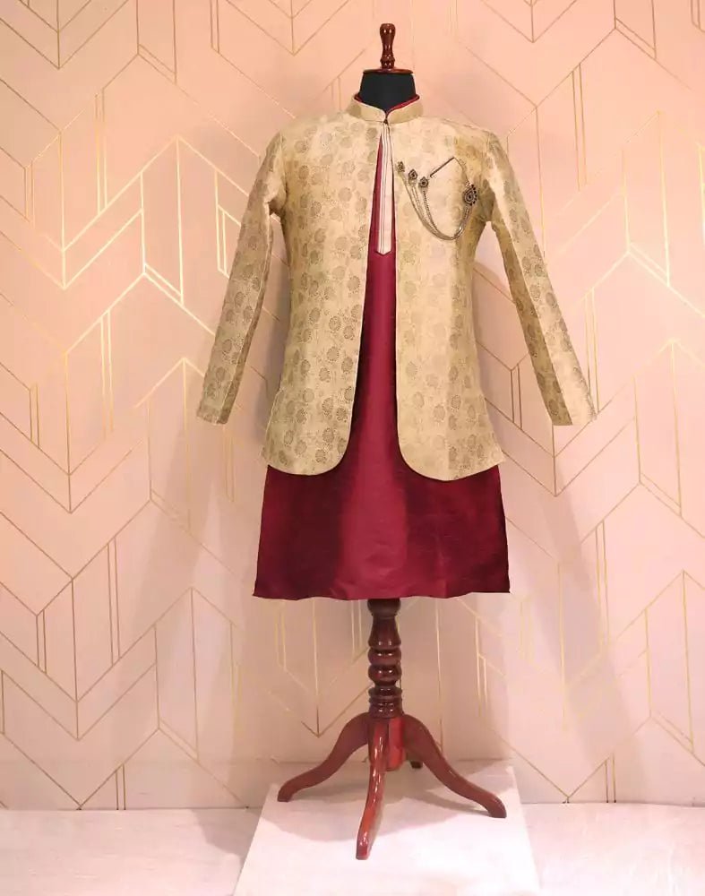 Image of Maroon Color Raw Silk Fabric De Royal Jacket Set - South India Shopping Mall