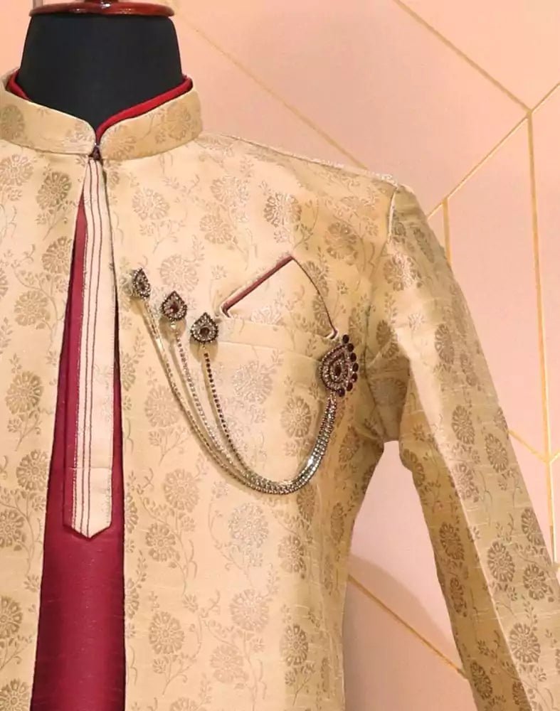 Image of Maroon Color Raw Silk Fabric De Royal Jacket Set - South India Shopping Mall
