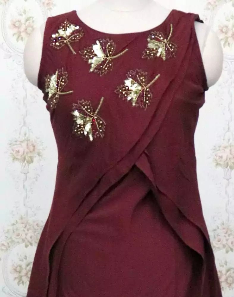 Image of Maroon Coloured Silk Kundhan work Kurti - South India Shopping Mall