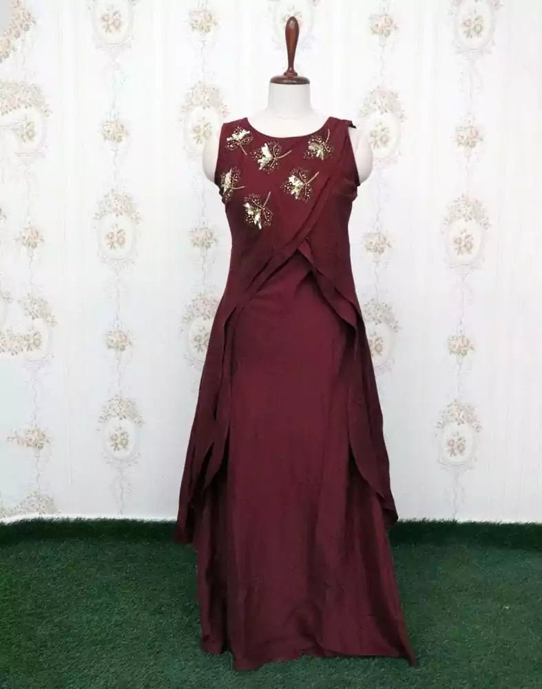 Image of Maroon Coloured Silk Kundhan work Kurti - South India Shopping Mall