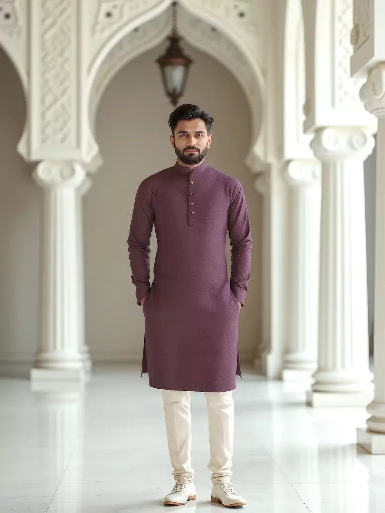 Image of Maroon Inspired Patterned Cotton Kurta Pyjama Set - South India Shopping Mall