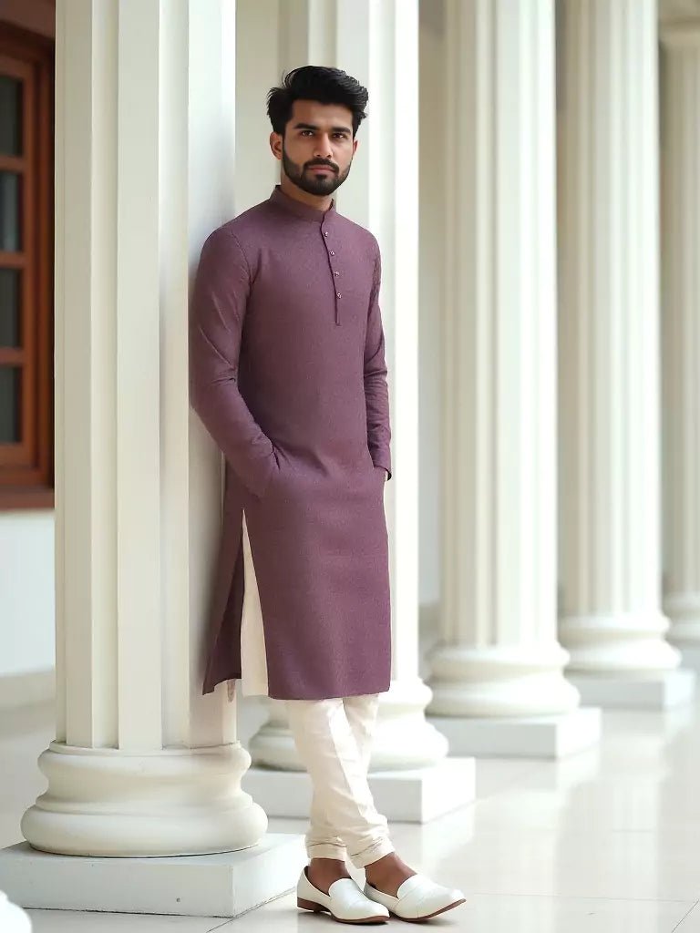 Image of Maroon Inspired Patterned Cotton Kurta Pyjama Set - South India Shopping Mall
