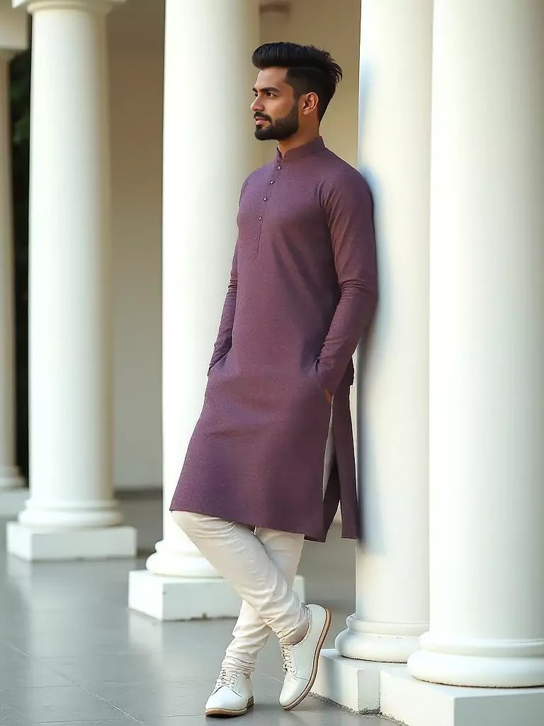 Image of Maroon Inspired Patterned Cotton Kurta Pyjama Set - South India Shopping Mall