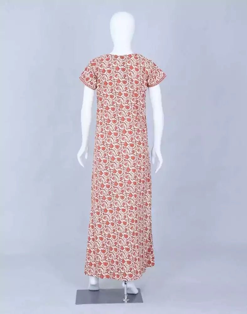 Image of Maroon Paisley Cotton Printed Nighty - South India Shopping Mall