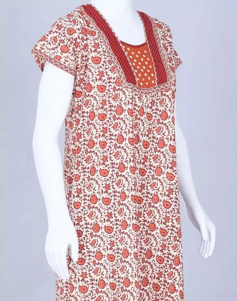 Image of Maroon Paisley Cotton Printed Nighty - South India Shopping Mall