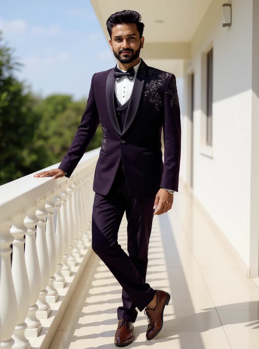 Image of Maroon Polynosic Cutdana work Solid 5 Pc Designer Suit - South India Shopping Mall