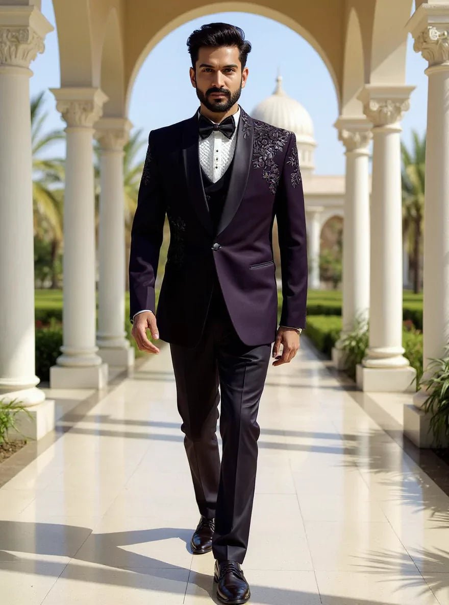 Image of Maroon Polynosic Cutdana work Solid 5 Pc Designer Suit - South India Shopping Mall