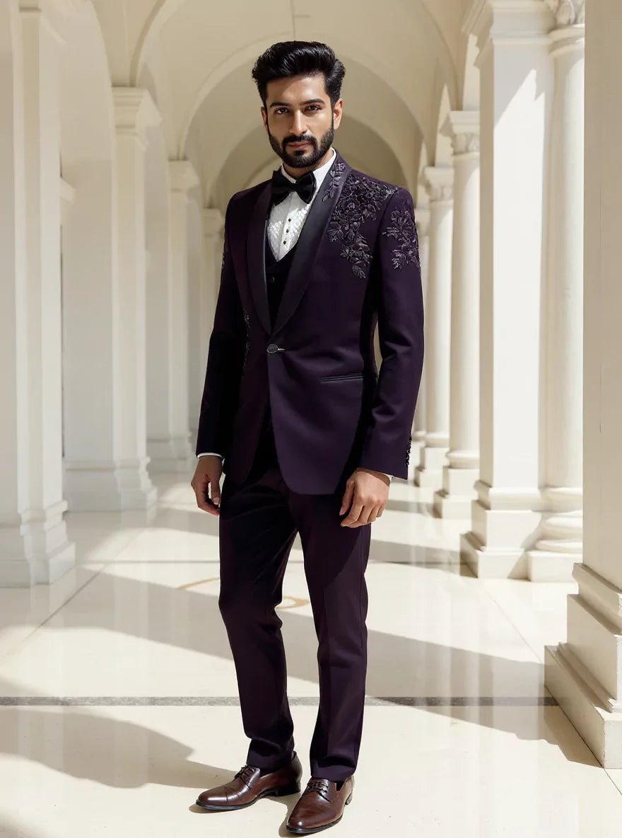 Image of Maroon Polynosic Cutdana work Solid 5 Pc Designer Suit - South India Shopping Mall