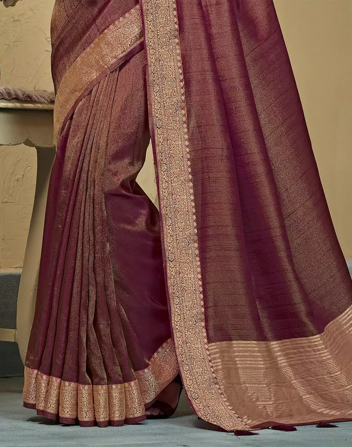 Image of Maroon Raw Silk Saree With Tussels - South India Shopping Mall