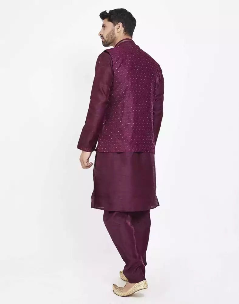 Image of Maroon Raw silk Sequence Work Kurta Set - South India Shopping Mall