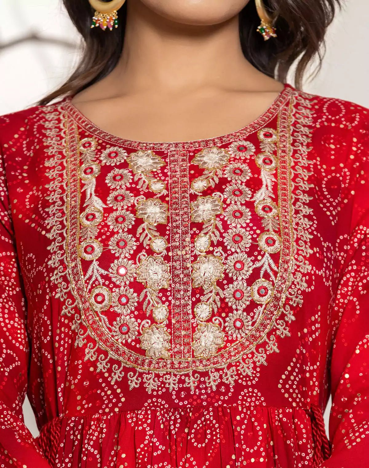 Image of Maroon Rayon Party Wear Bandhini Print Kurti - South India Shopping Mall