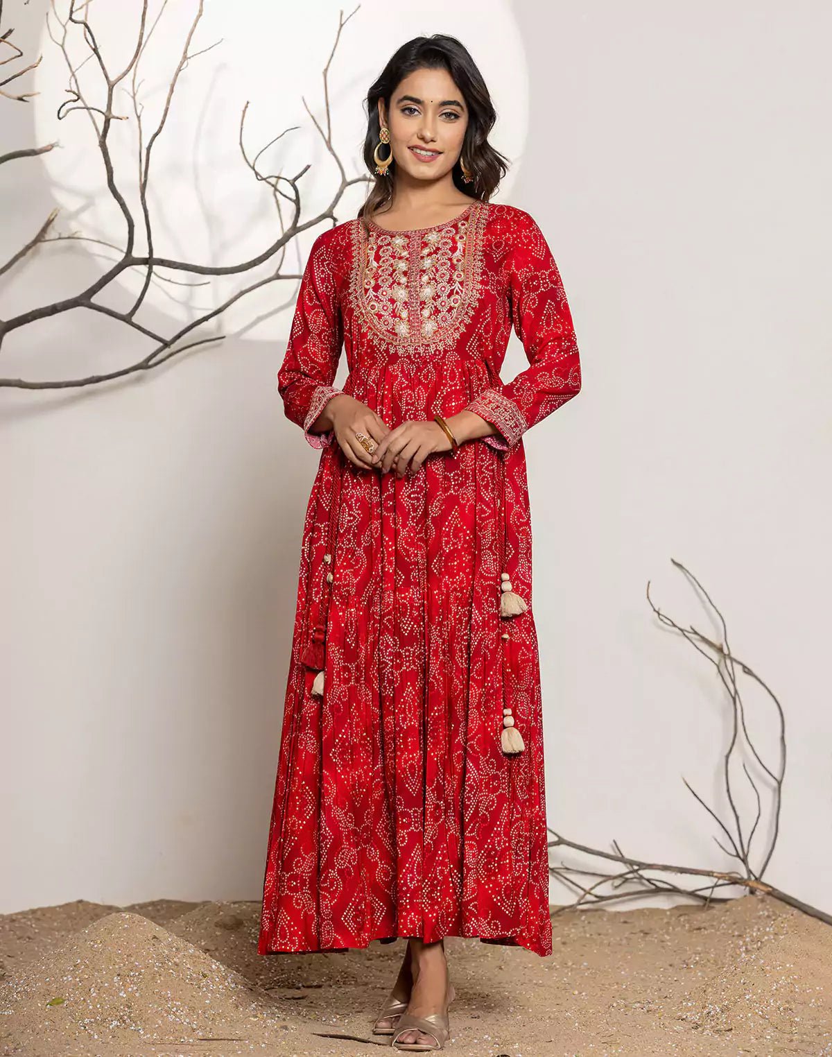 Image of Maroon Rayon Party Wear Bandhini Print Kurti - South India Shopping Mall