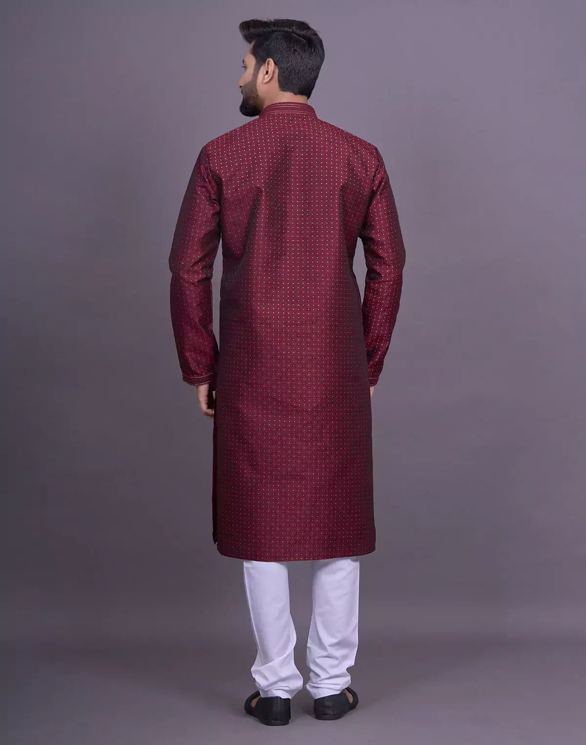 Image of Maroon Self Brocade Jacquard Kurta Pyjama - South India Shopping Mall