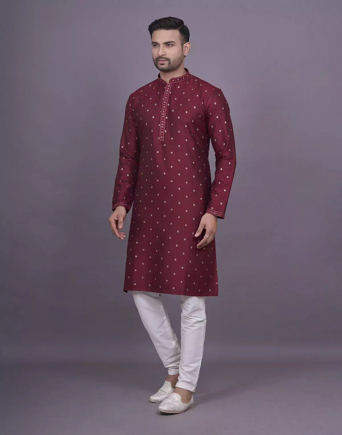 Image of Maroon Self Design with Butta's Jacquard Kurta Set - South India Shopping Mall