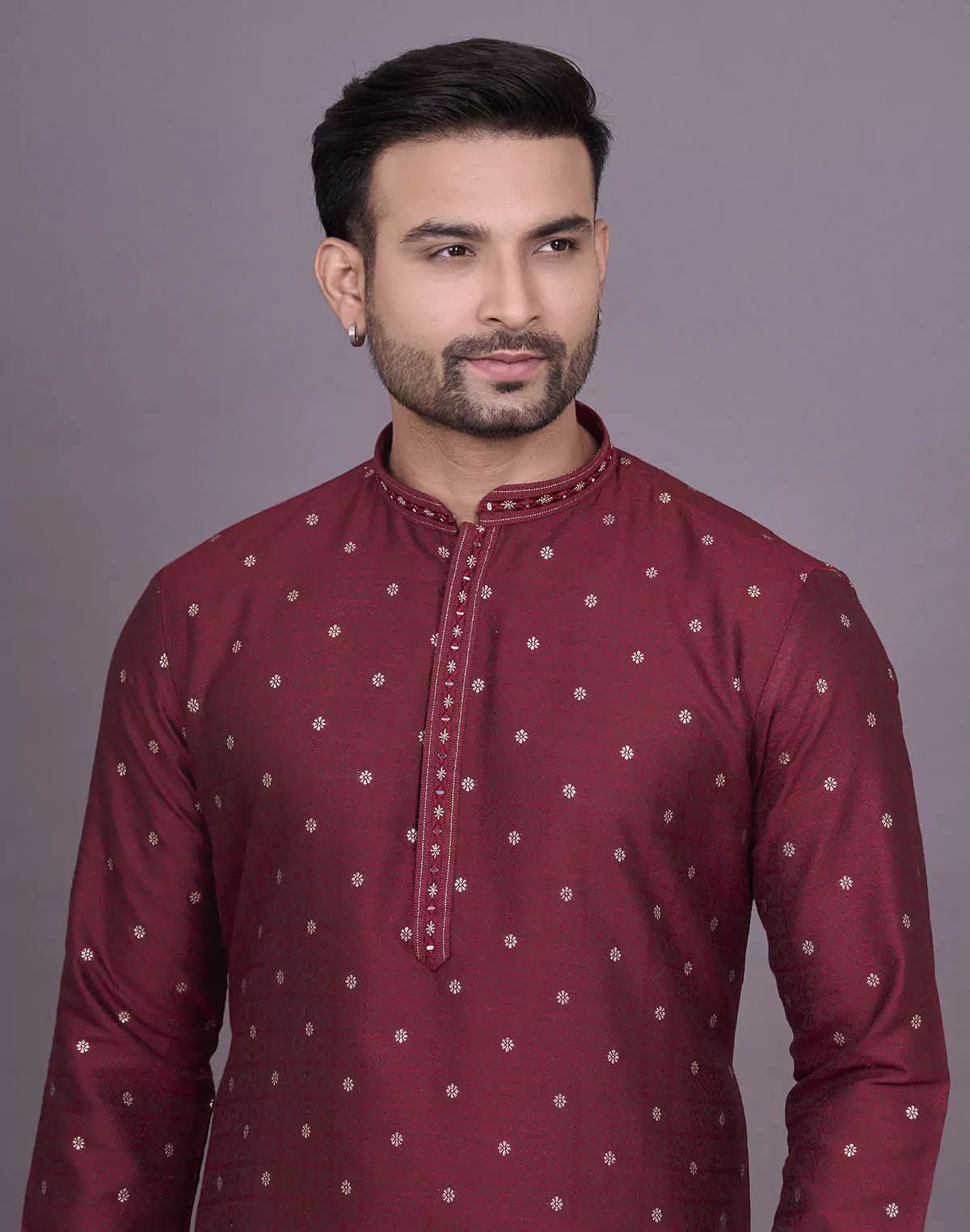 Image of Maroon Self Design with Butta's Jacquard Kurta Set - South India Shopping Mall