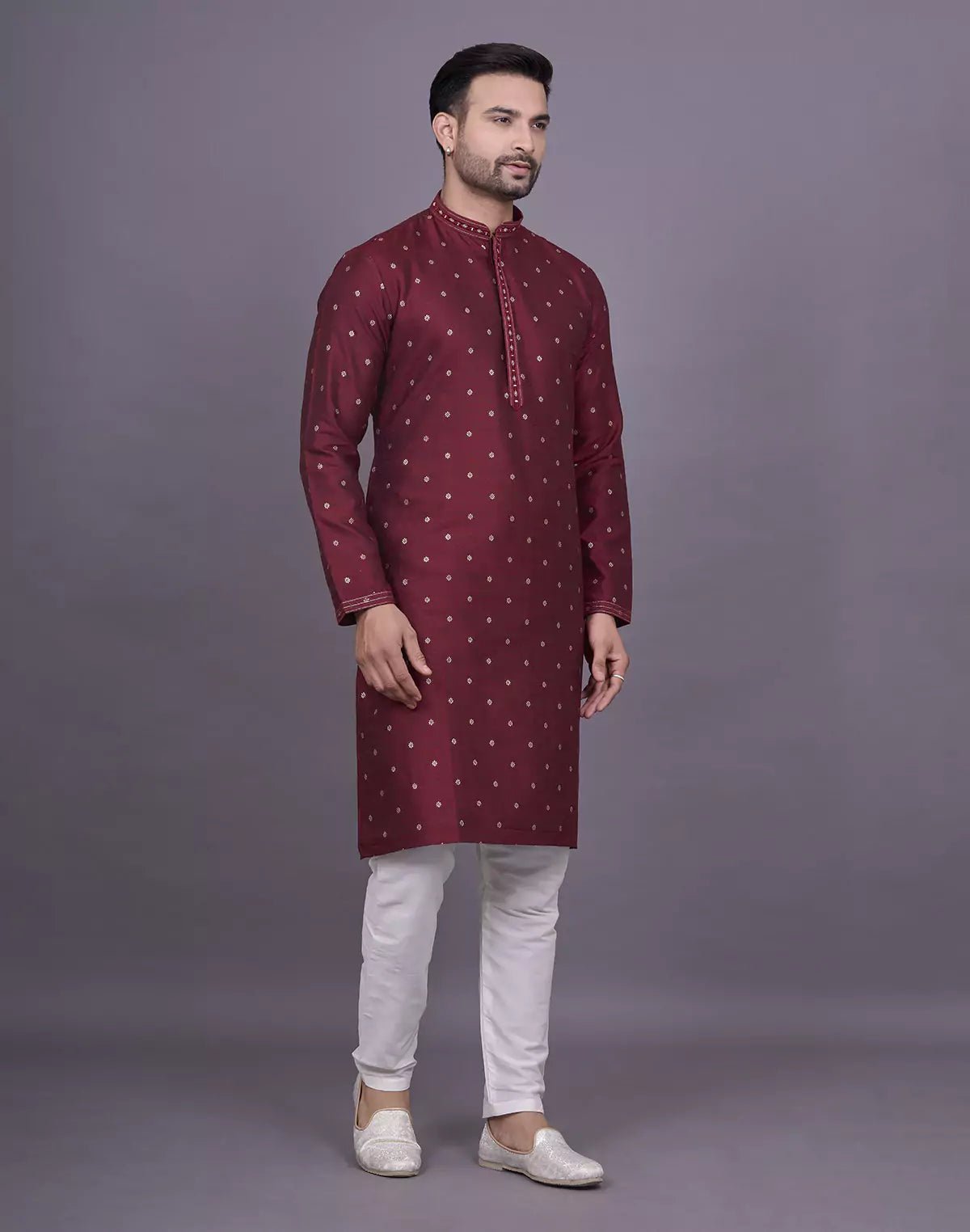 Image of Maroon Self Design with Butta's Jacquard Kurta Set - South India Shopping Mall