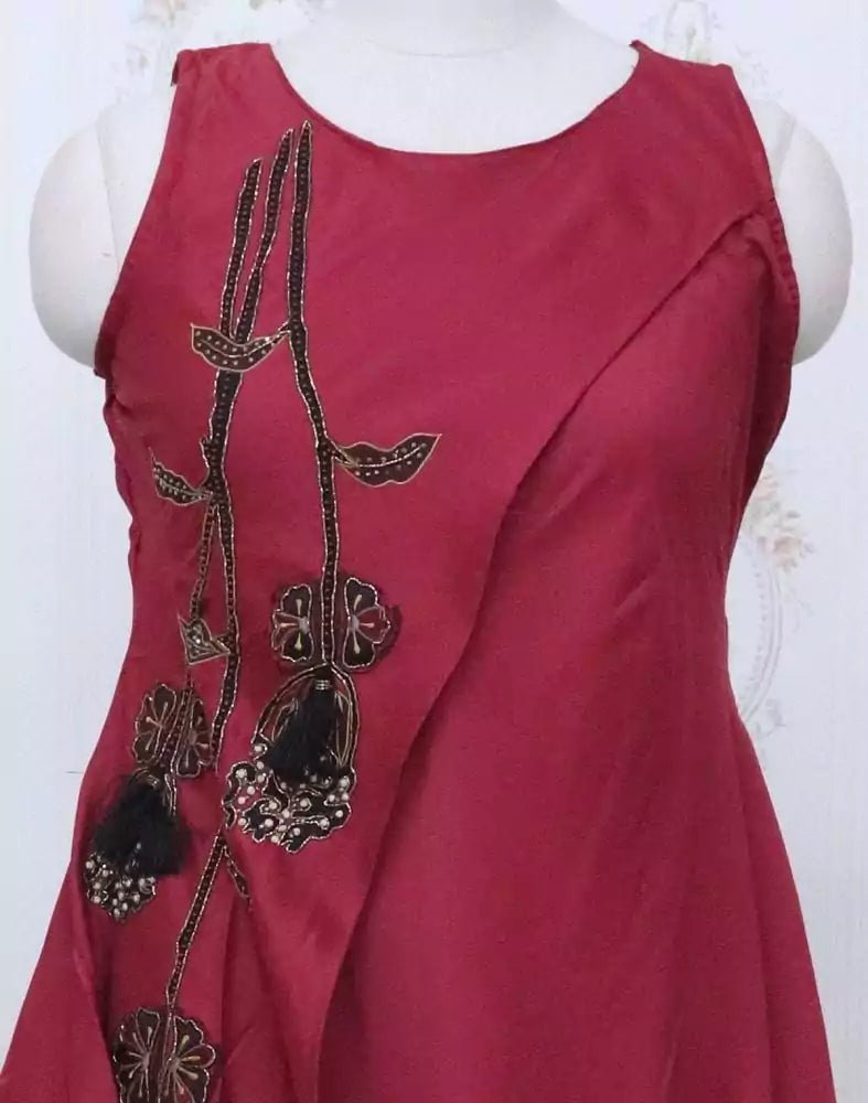 Image of Maroon Silk Beads work Kurti - South India Shopping Mall