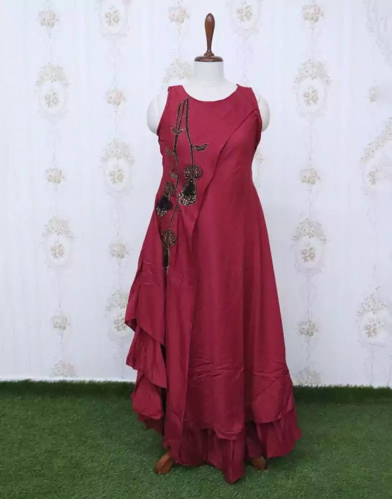 Image of Maroon Silk Beads work Kurti - South India Shopping Mall