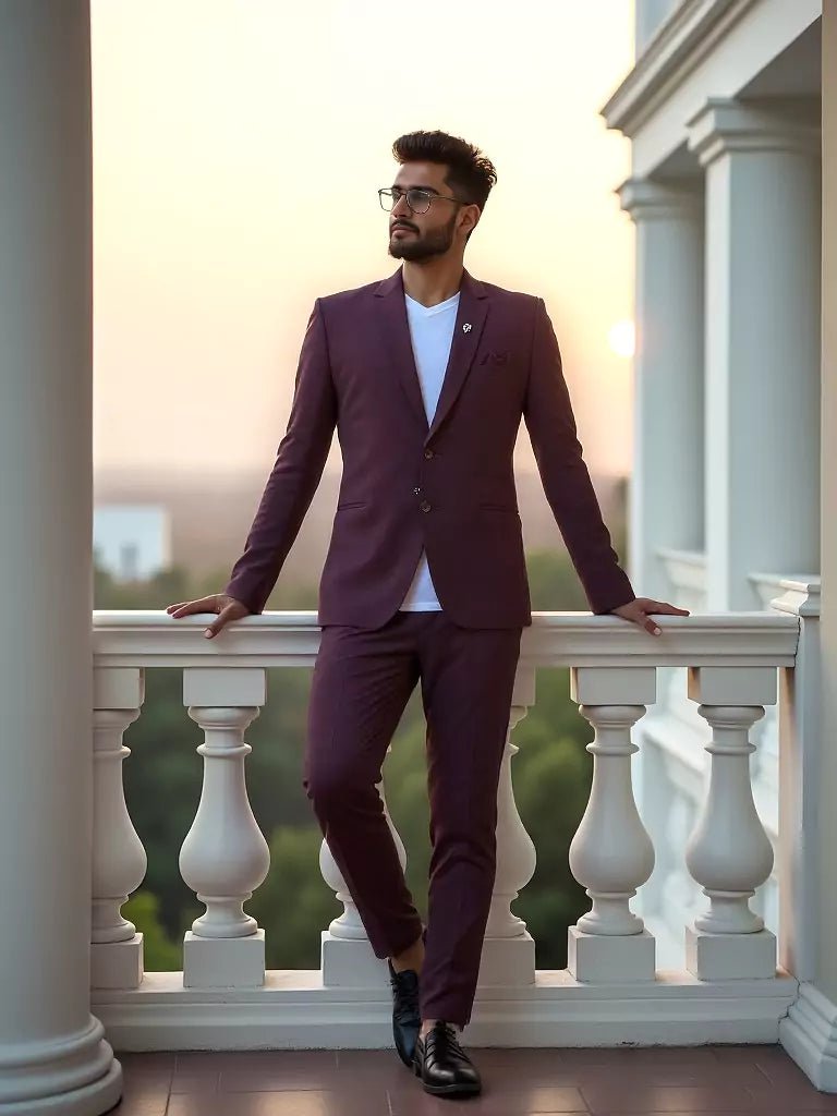 Image of Maroon Solid Cotton with Lycra Fabric Blazer - South India Shopping Mall