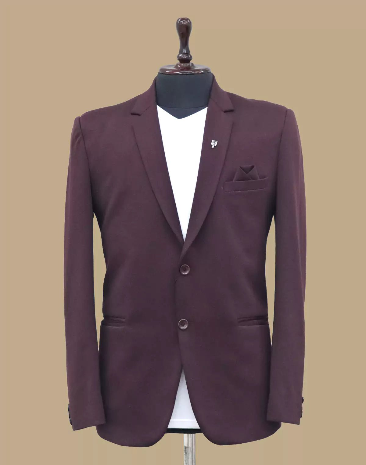 Image of Maroon Solid Cotton with Lycra Fabric Blazer - South India Shopping Mall