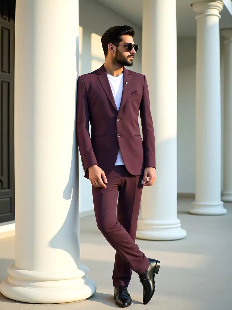 Image of Maroon Solid Cotton with Lycra Fabric Blazer - South India Shopping Mall