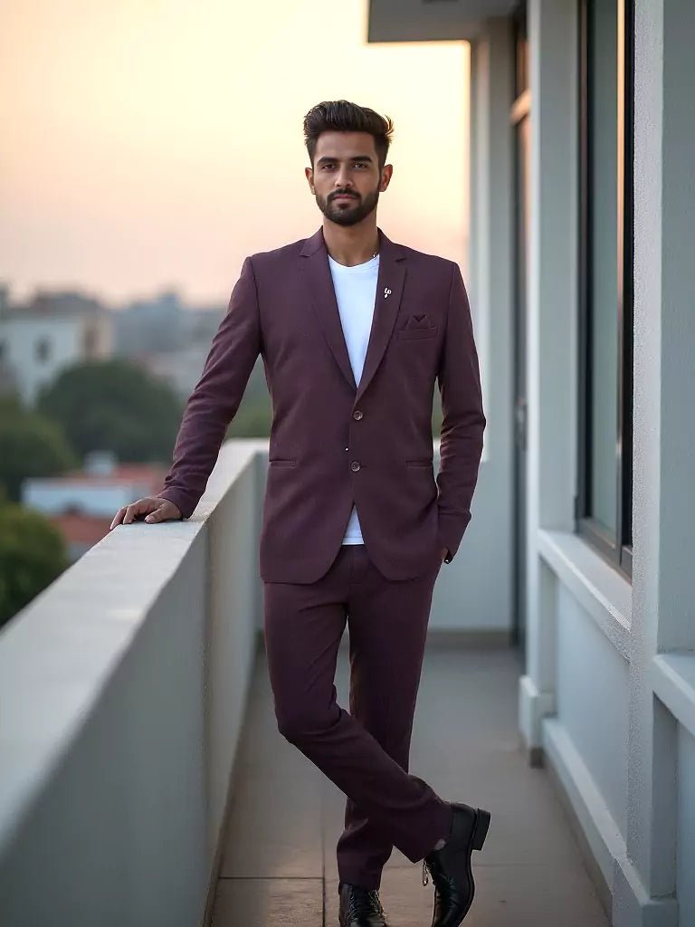 Image of Maroon Solid Cotton with Lycra Fabric Blazer - South India Shopping Mall