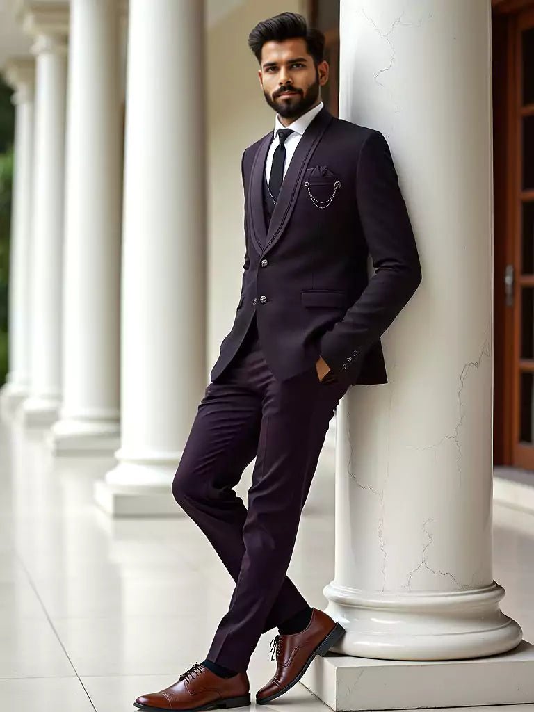 Image of Maroon Solid Polyester Terylene 5 Pc Designer Suit - South India Shopping Mall