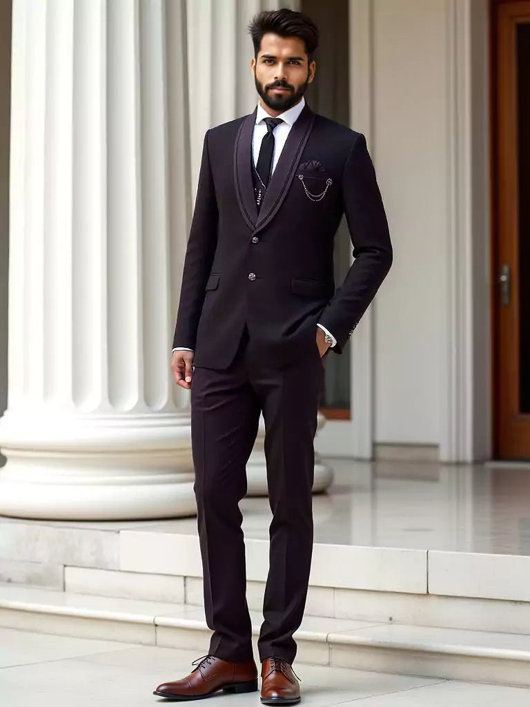 Image of Maroon Solid Polyester Terylene 5 Pc Designer Suit - South India Shopping Mall