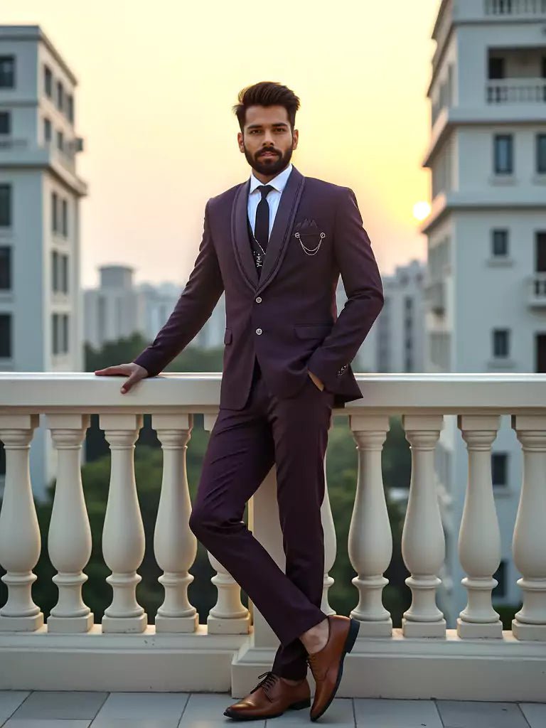 Image of Maroon Solid Polyester Terylene 5 Pc Designer Suit - South India Shopping Mall