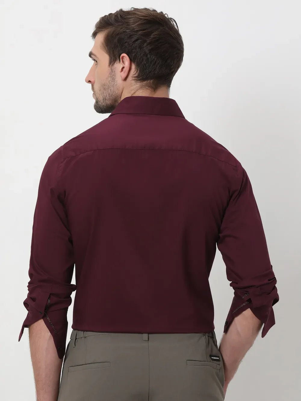 Image of Maroon Stretch Plain Cotton Full Sleeve Shirt - South India Shopping Mall