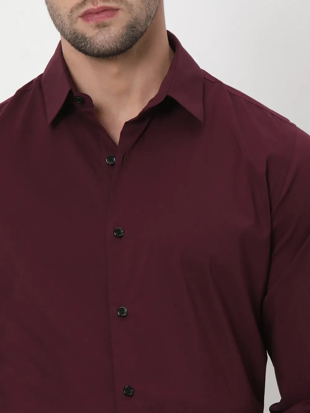 Image of Maroon Stretch Plain Cotton Full Sleeve Shirt - South India Shopping Mall